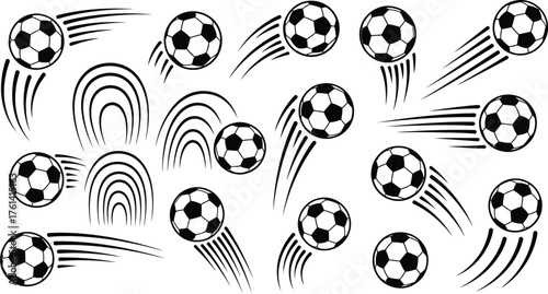 Soccer ball vector illustration with motion lines and speed effect