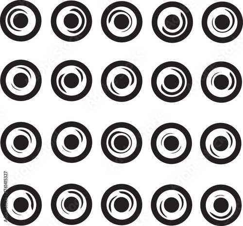 Repeating Pattern of Black Concentric Circles with Swirls