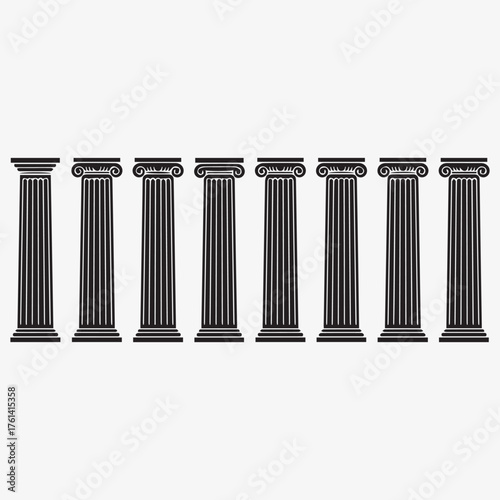 Row of eight classical architectural columns pillar