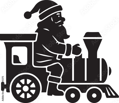Santa Claus Driving a Steam Train Silhouette Keywords: Santa Claus, steam train, engine