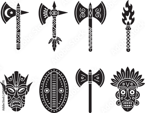 Tribal Weapons and Masks Collection ancient warrior