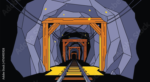 Mining tunnel illustration vector art underground mine shaft dark