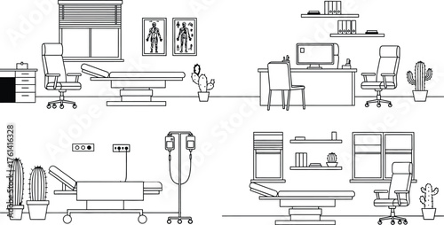 Doctor office interior design medical clinic illustration set
