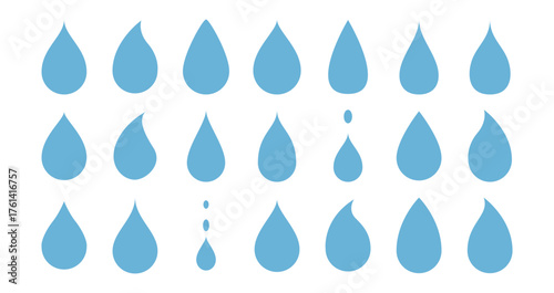 blue drops and droplet silhouette vector set. Drop icons on white background