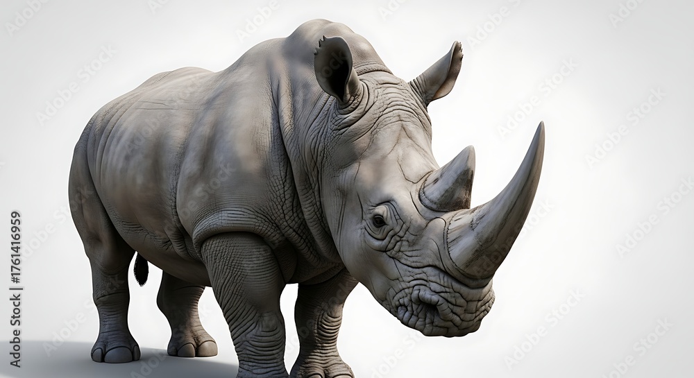 Obraz premium Majestic White Rhinoceros Standing Gracefully on a Clean White Background.