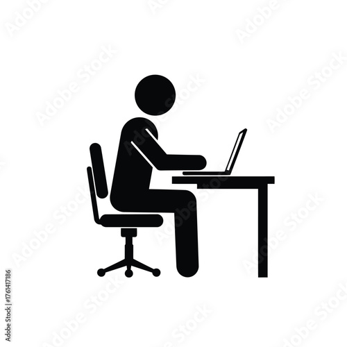 Vector illustration of person sitting at a desk working on a laptop