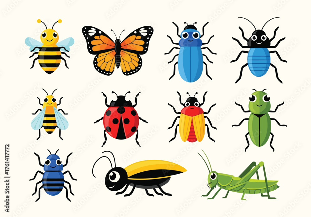 Fototapeta premium Vector illustration of collection of cute cartoon insects