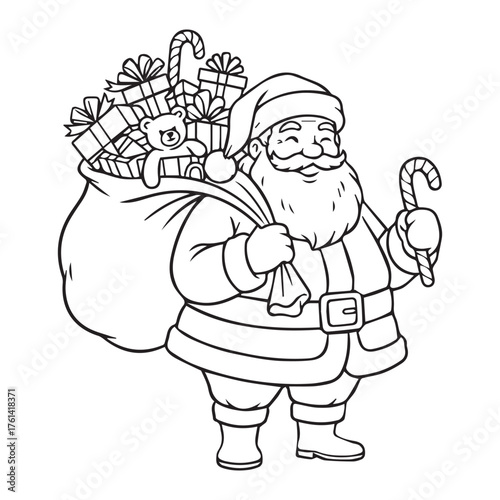 Santa Claus with gift bag illustration cheerful Christmas character carrying presents on white background