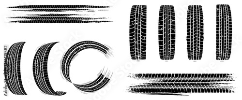 Dynamic tire track design elements for automotive themes in vector for creative use