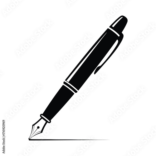 Vector illustration of black fountain pen writing a line
