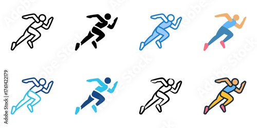 Individual athlete icon set multiple style collection 
