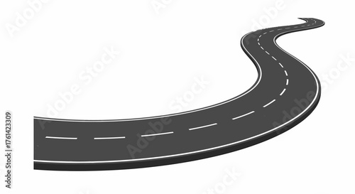 Winding Road with White Dashed Line on White Background