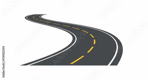 Curved Road with Dotted Center Line Isolated on White