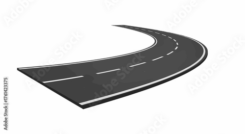 Curved Road Segment with Dotted Lines 3D Illustration