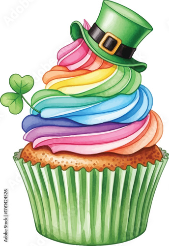 St. Patrick's Day Pot of Gold and Rainbow Cupcake Clipart