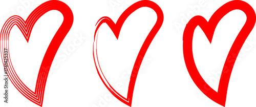 Hand Drawn Red Heart Vector Set: Brush Stroke Outline Shapes for Love and Romance Design