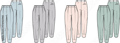 Fashionable Jogger Pants Illustration Set in Multiple Colors