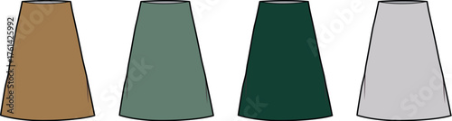 A collection of four thread cones in earthy tones of brown, green, and gray, representing textile and sewing supplies for crafting