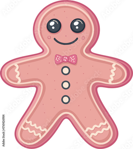 Pink gingerbread man cookie vector icon on white background




