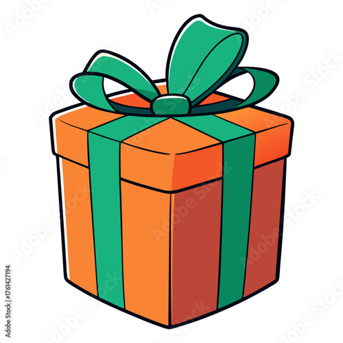 Colorful gift box with green ribbon and bow  