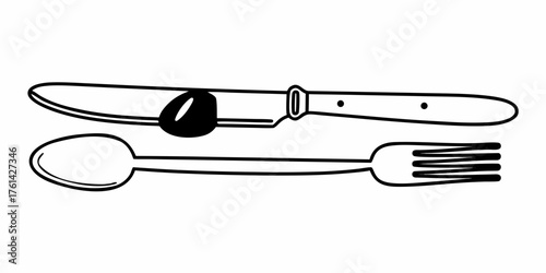 Set of fork, knife, spoon. Logotype menu. Set in flat style. Silhouette of cutlery. Vector illustration.Tableware thin line icon set of fork, knife, spoon. Logotype menu. Cutlery and crockery sign. 