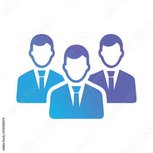 Three business people icons with gradient blue and purple suits and ties Keywords: business, people, group, team, men, professionals, employees