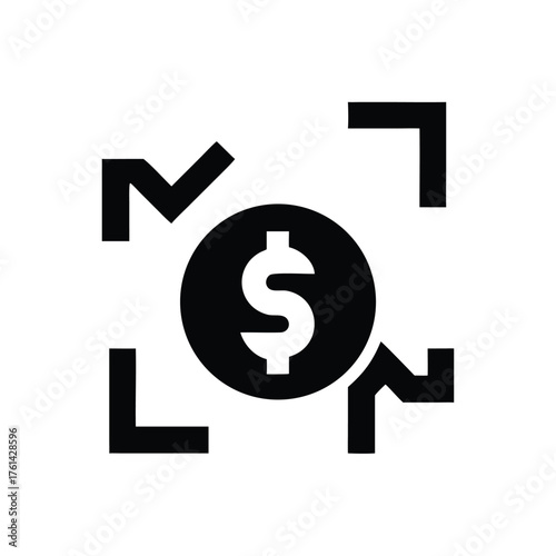Black Dollar Sign Coin Icon within a Square Frame Keywords: dollar sign, coin, money, finance, currency, icon, symbol, black and white, square