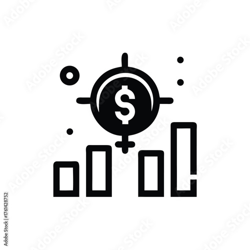 Financial Goal Target with Growing Bar Chart Icon Keywords: finance, money, goal, target, dollar, currency, investment, growth, success, chart