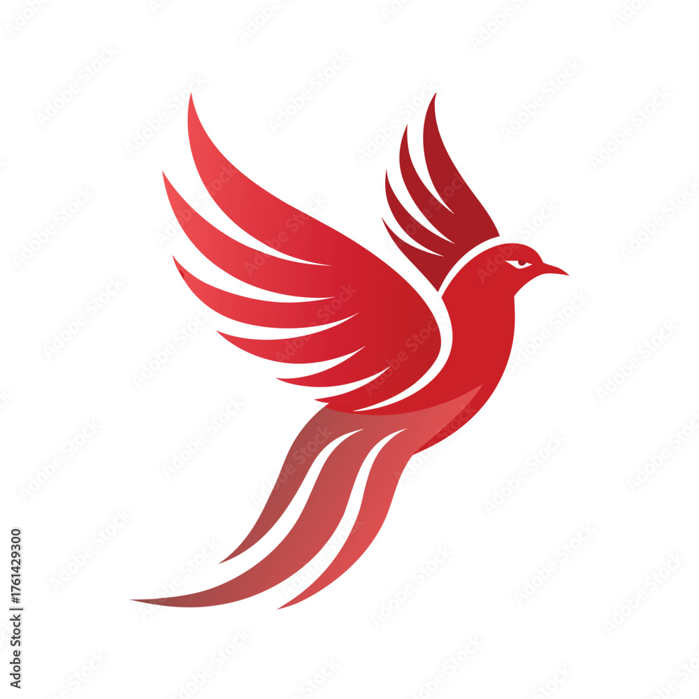 Obraz premium Red Gradient Bird Silhouette with Flowing Wings and Tail on White vector illustration