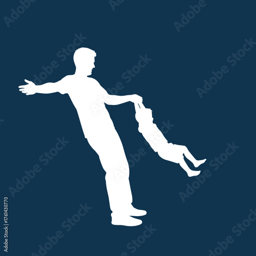 Father playing with child by swinging them in the air  
