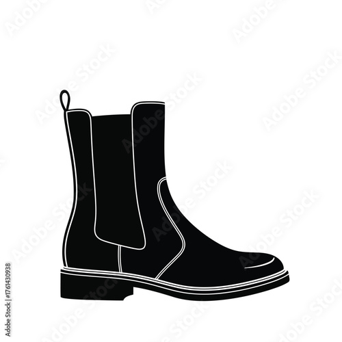 Vector illustration of black silhouette of a chelsea boot