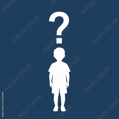Child silhouette with question mark on dark blue background  