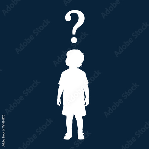 Silhouette of a child standing with a question mark above head  