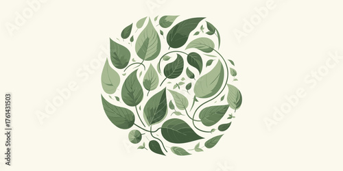 Elegant Green Leaf Design Nature-Inspired Illustration Herbal
