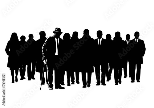 Group of business people standing together in silhouette style  