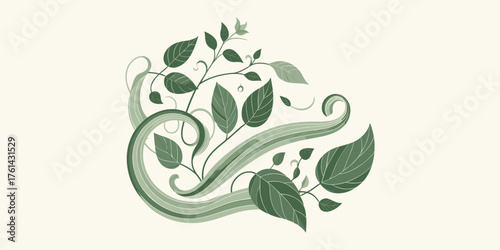 Abstract green foliage with flowing vines and leaves in a graceful, natural pattern, an elegant botanical artwork for design