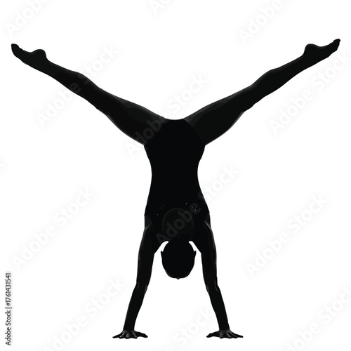 Vector illustration of silhouette of a gymnast performing a handstand split