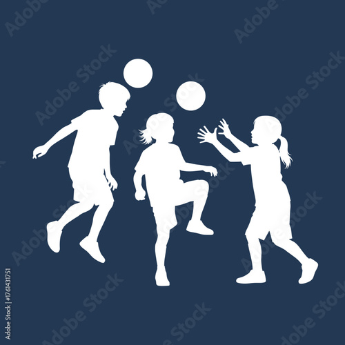 Children playing with balls on dark background  