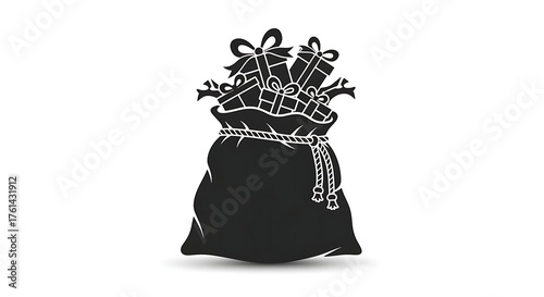 Black silhouette of Santa's bag overflowing with gifts