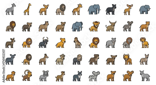 Vector illustration of collection of pixel art animals