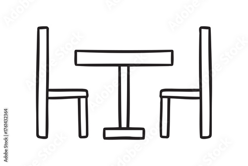 table and two chairs side view icon doodle hand drawn. Outline line drawing clipart symbol