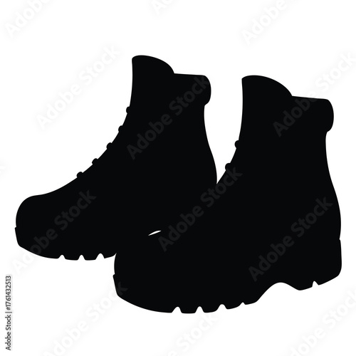 Hiking boots silhouette, durable footwear for trekking, adventure, and outdoor activities