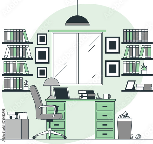 Home Office Desk with Bookshelves and Chair bookshelf