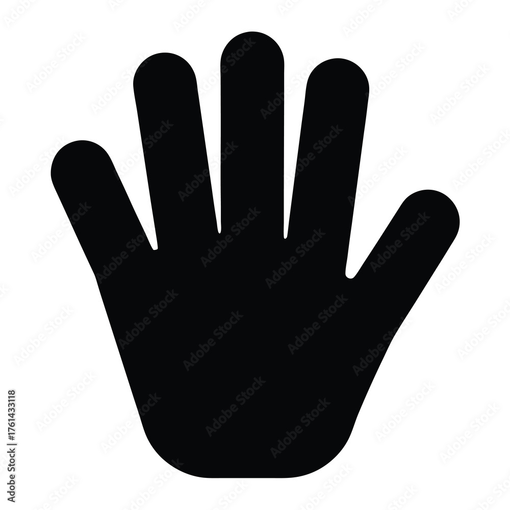 Obraz premium Black silhouette of an open human hand on a white background