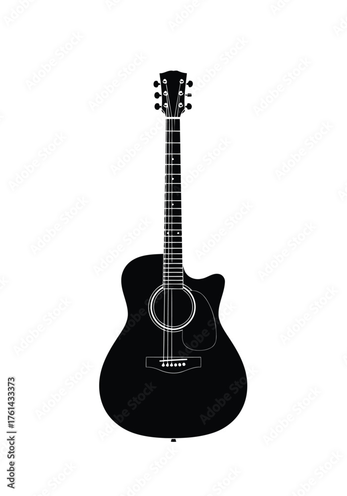 Obraz premium Vector illustration of black silhouette of an acoustic guitar