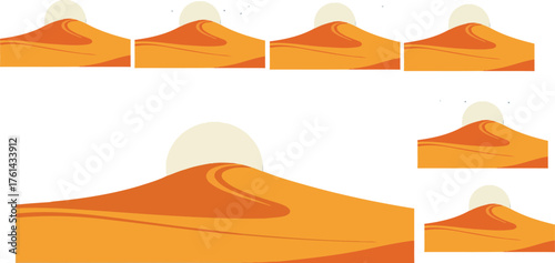 Desert landscape sand dunes moon night sky vector illustration