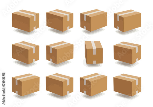 Vector illustration of collection of cardboard boxes