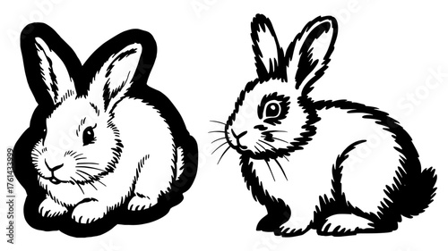 two adorable rabbits sitting side by side, symbolizing nature, innocence, gentleness, and spring wildlife.