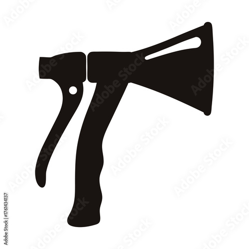 Black and White Icon Depicting a Specialized Firefighter Axe Tool
