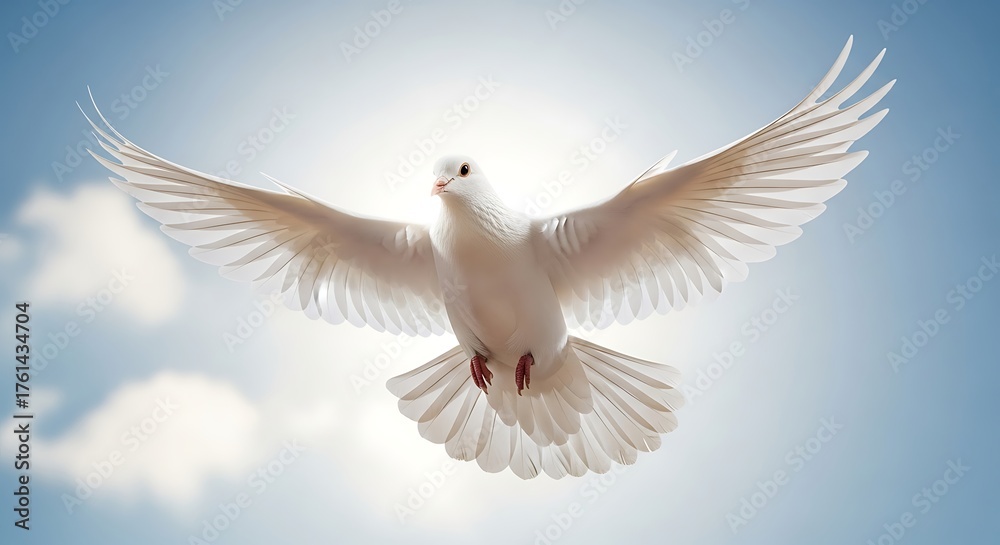 Obraz premium White Dove of Peace Flying Towards the Heavenly Light.